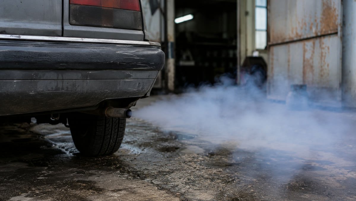 humo azulado por el escape, síntoma de aceite quemado y carbonilla