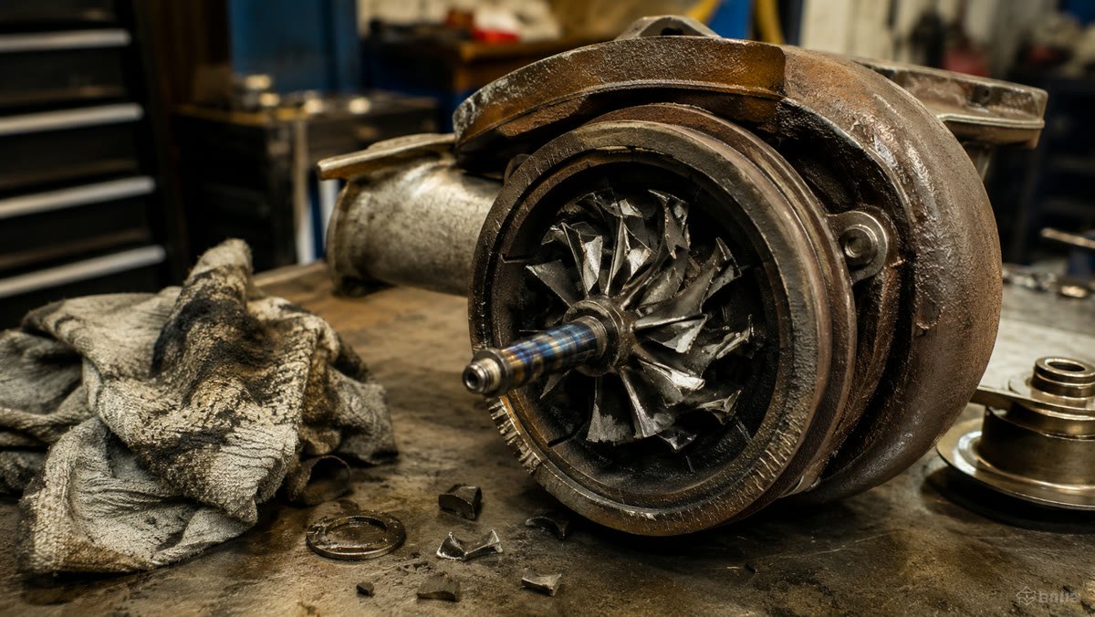 turbo roto con los álabes dañados por falta de lubricación